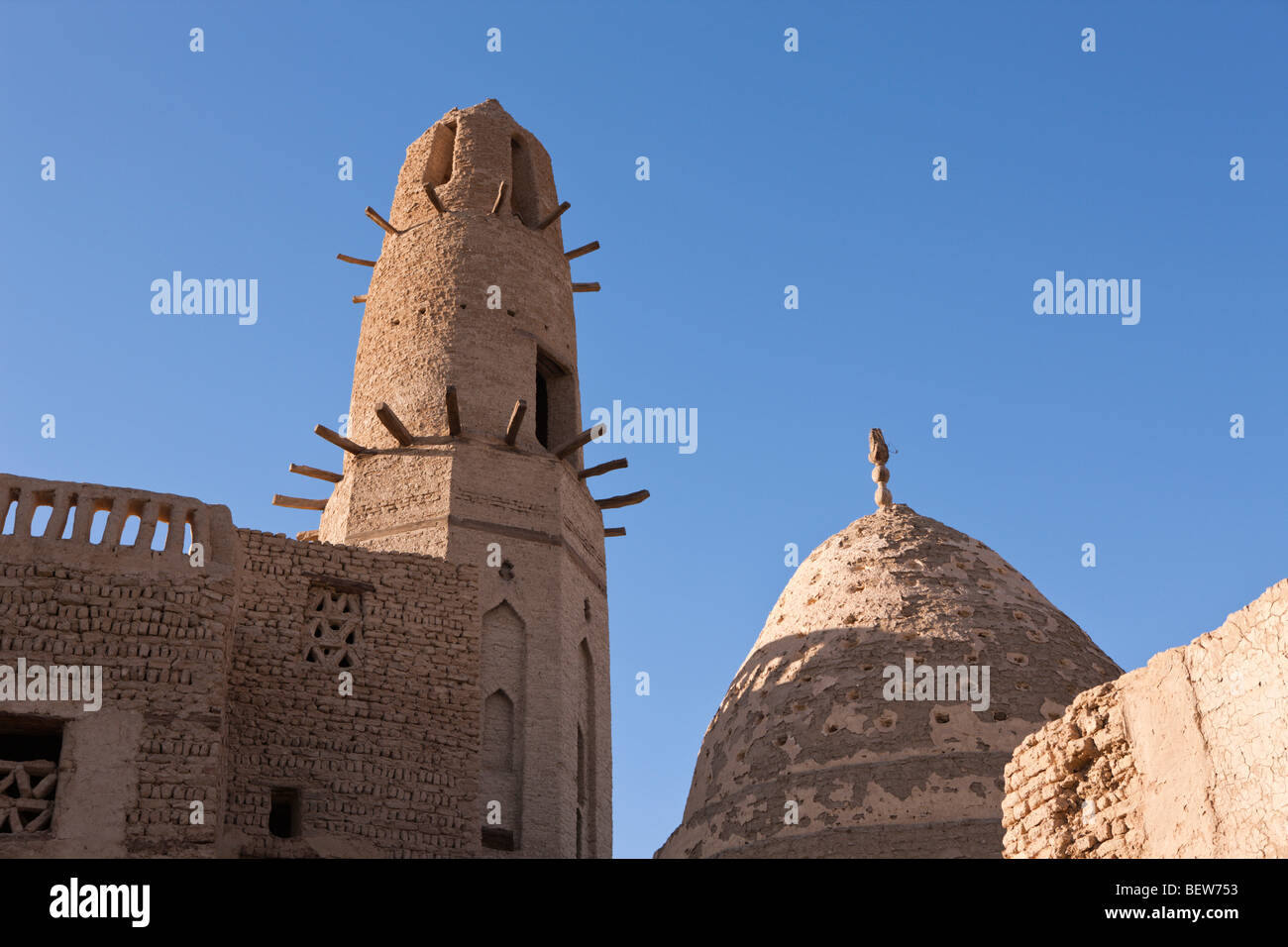 Old Mosque of El Qasr in Dakhla Oasis, Libyan Desert, Egypt Stock Photo