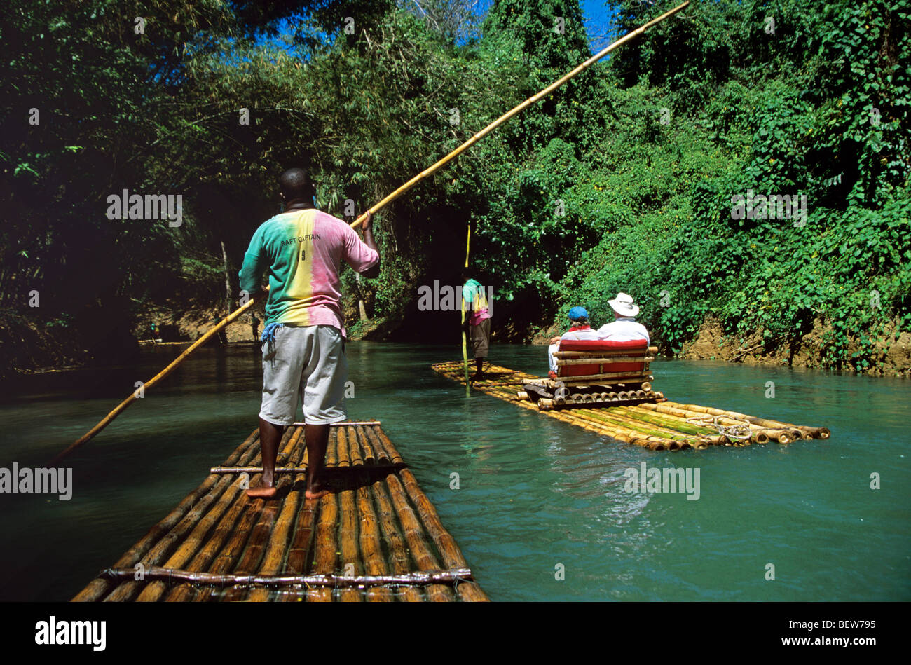 Rafting on the Martha Brae River on the popular island of Jamaica Stock ...