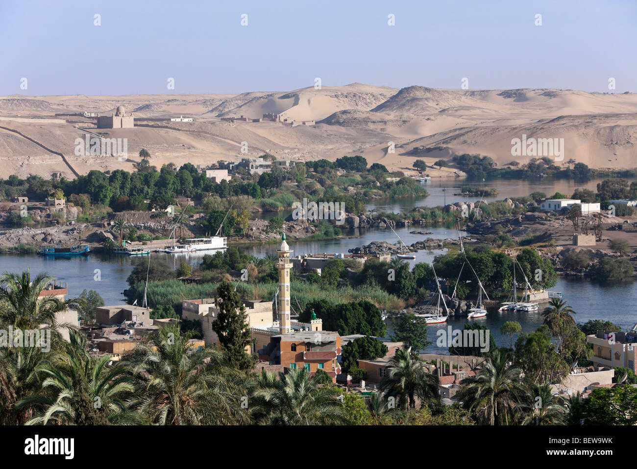 View on Nile River Landscape of Aswan, Aswan, Egypt Stock Photo