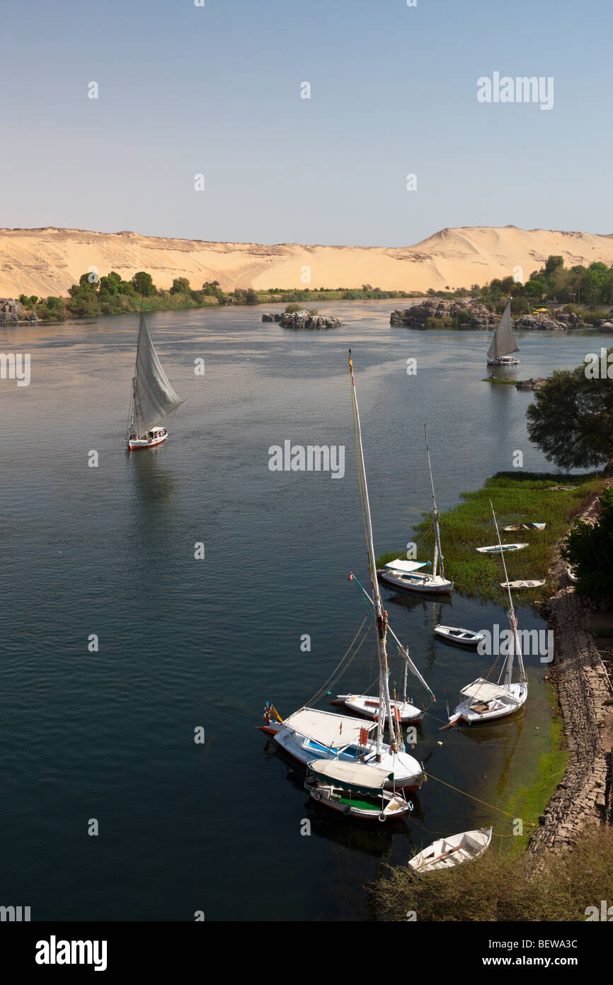 Felucca on Nile River, Aswan, Egypt Stock Photo