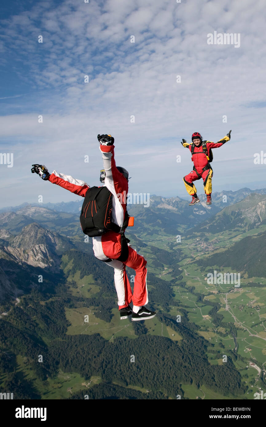two people doing parachute jumping, full shot Stock Photo Alamy