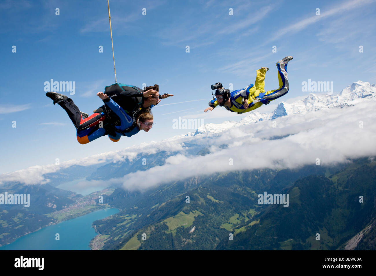 two people doing parachute jumping, full shot Stock Photo Alamy