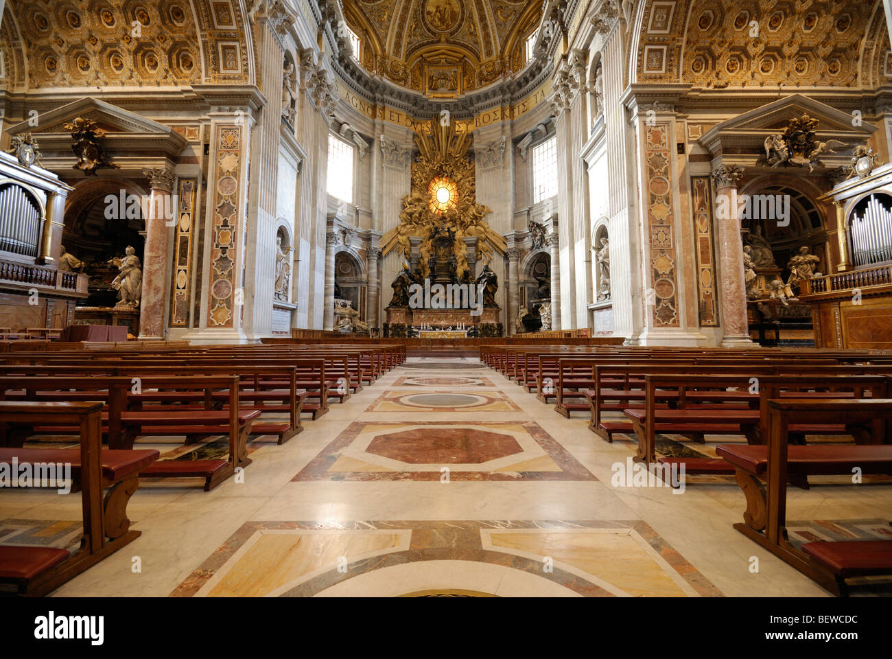 Choir with altar at Saint Peters Cathedral, Rome, Vatican City, vanishing point perspective Stock Photo