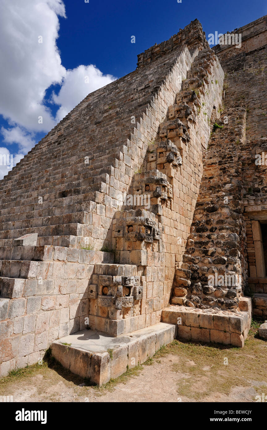 Pyramid of the Magician (Piramide del Adivino) at the Maya ruin site of Uxmal, Yucatan, Mexico, view from below Stock Photo