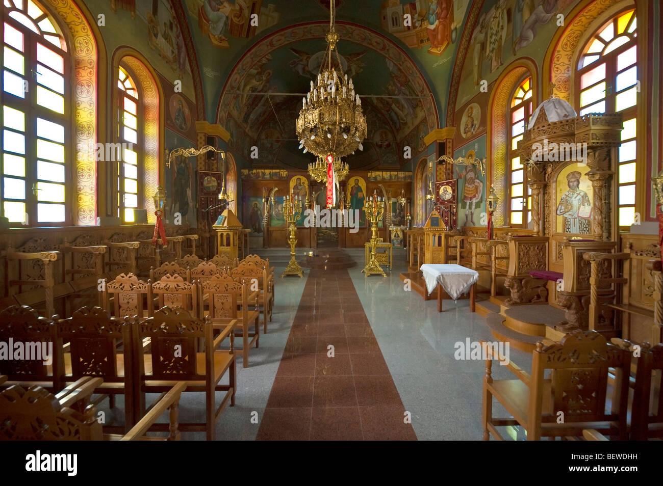 Interior view of the Church of St. Mary at Lagoudi, Cos, Greece, vanishing point Stock Photo