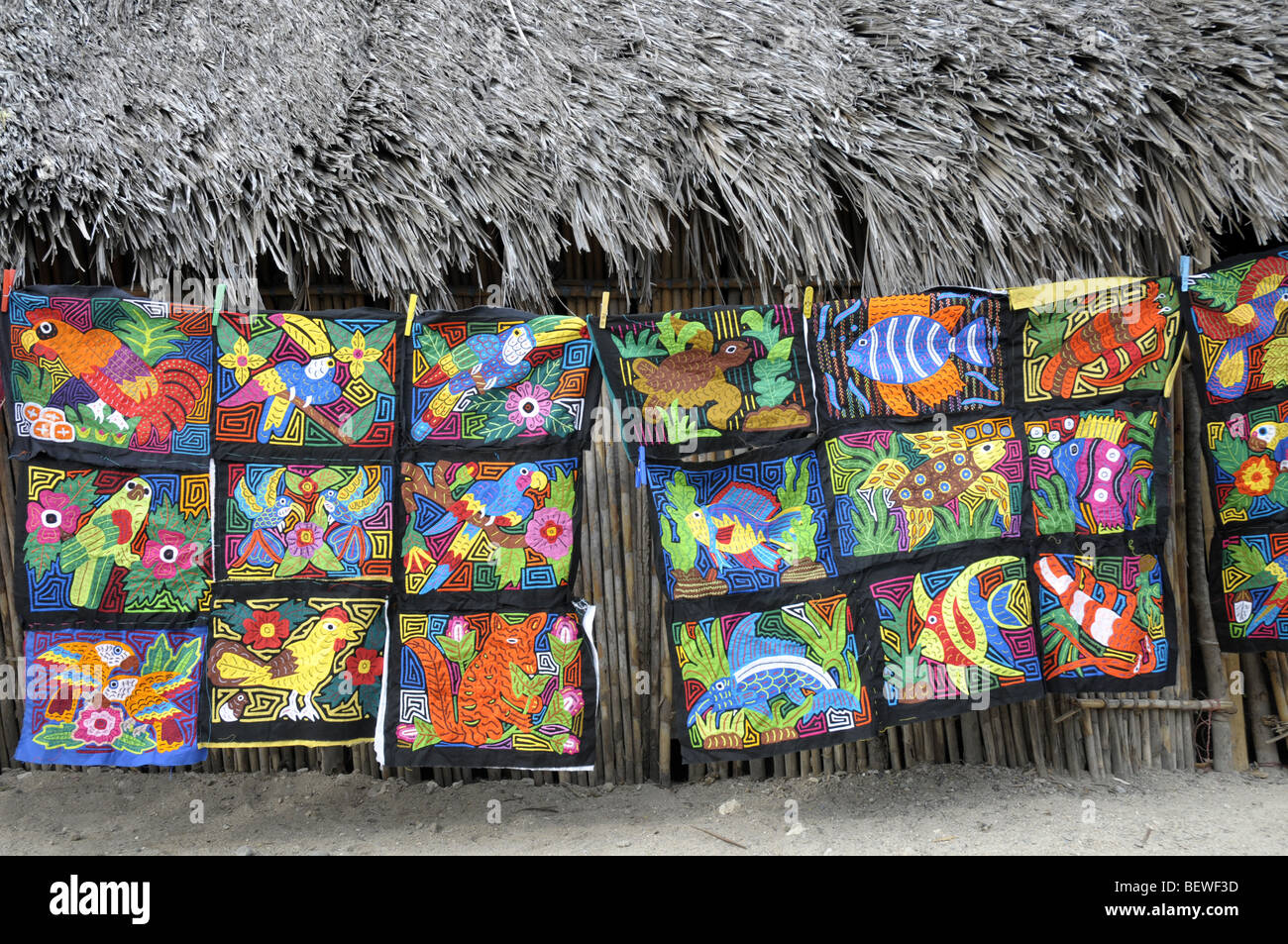 Kuna Made Molas In Playon Chico In The San Blas Islands Panama Stock Photo