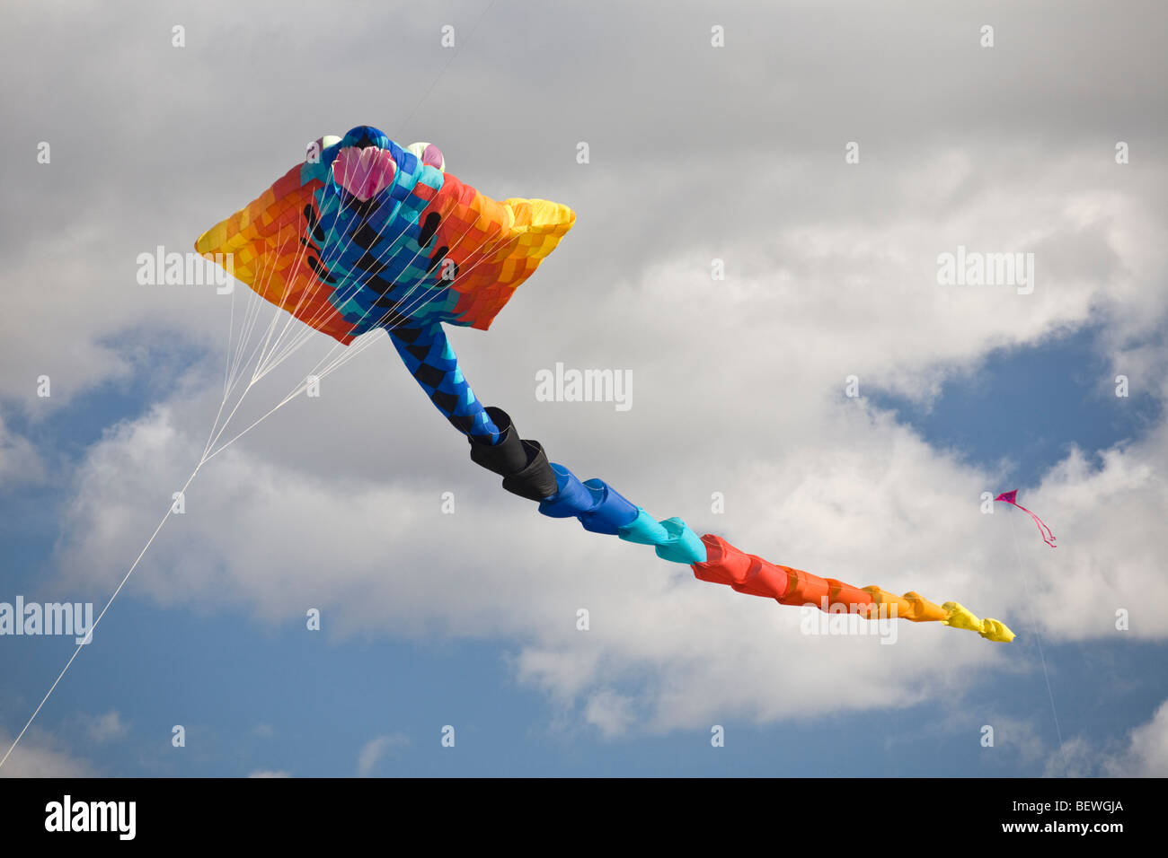 A flying kite at the time of the 'Cervolix' Air Festival (Auvergne - France). Cerf-volant lors du festival aérien 'Cervolix'. Stock Photo
