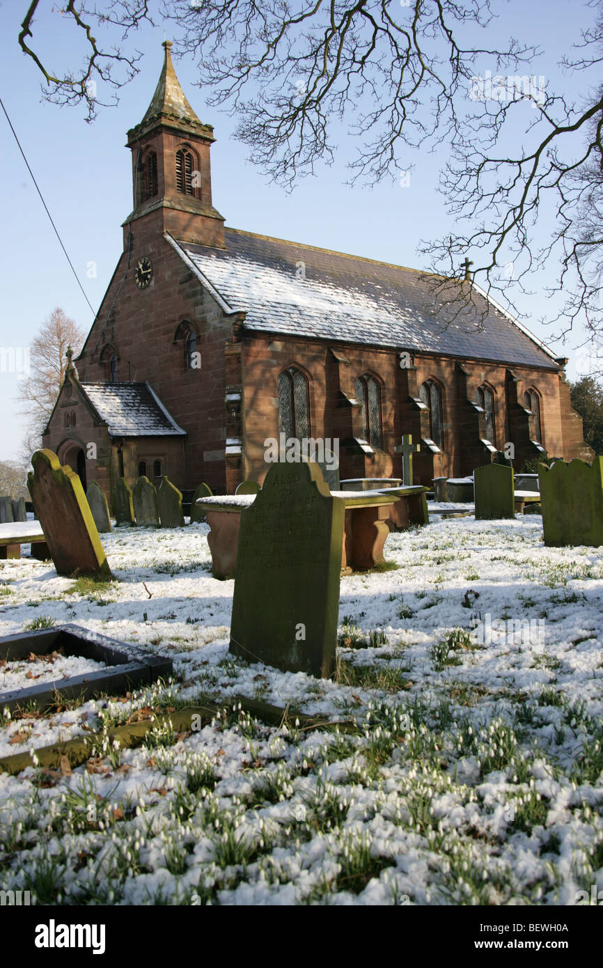 Village of Coddington, England. Winter snowy view of the 19th century