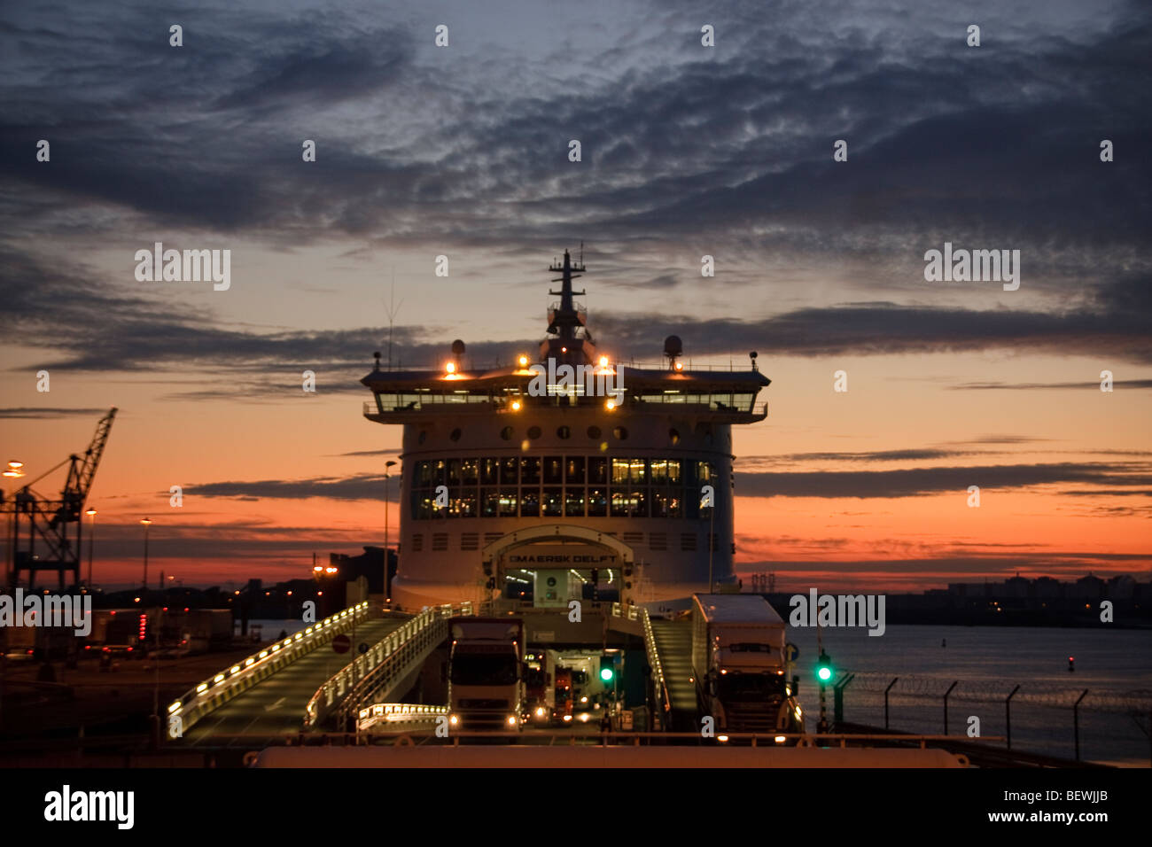 Ferry at sunset,France Stock Photo
