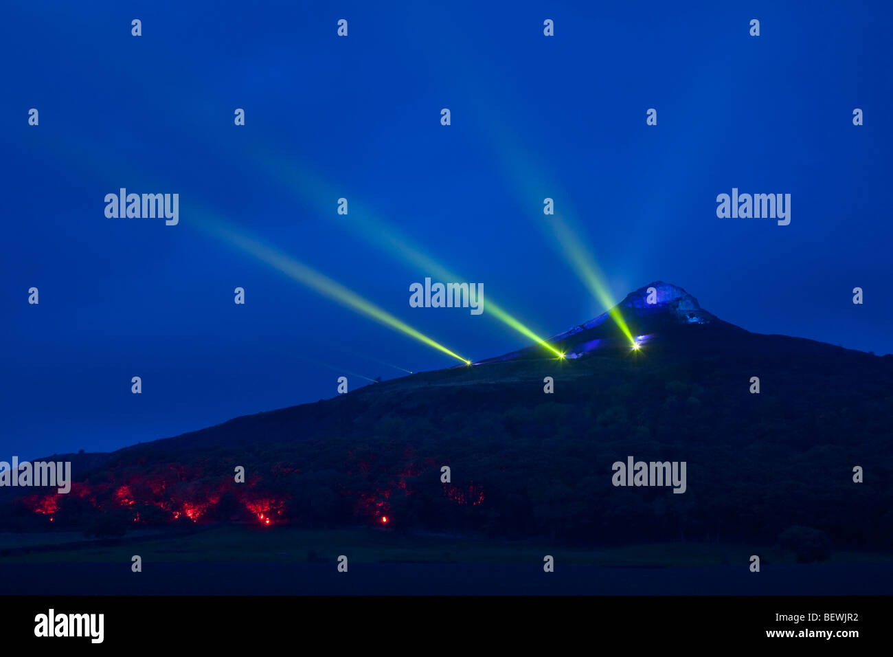 Odins Glow. The illumination of Roseberry Topping October 2009 Stock Photo