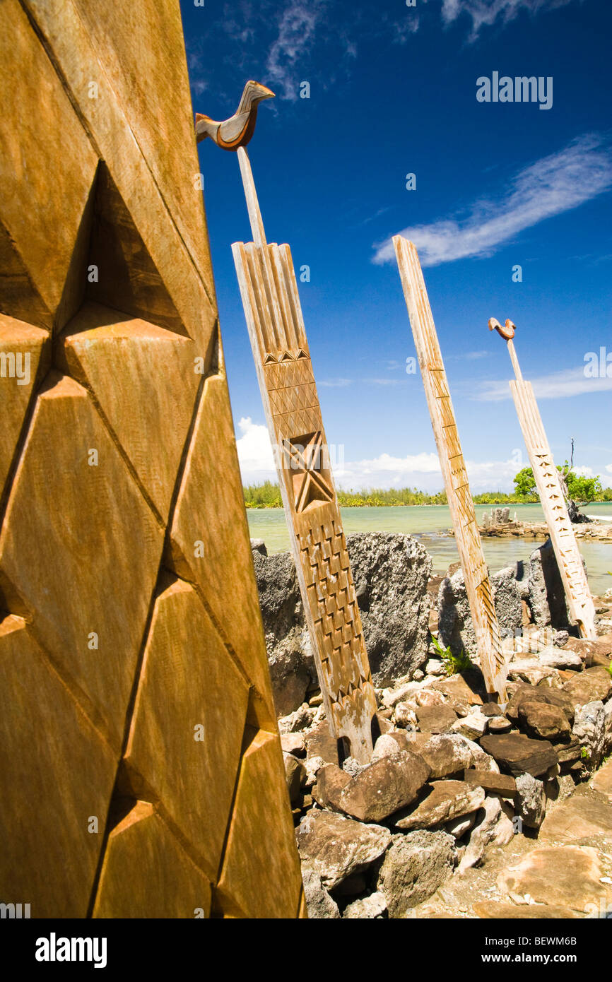 Ruins at an archaeological site, Huahine Island, Tahiti, French Polynesia Stock Photo