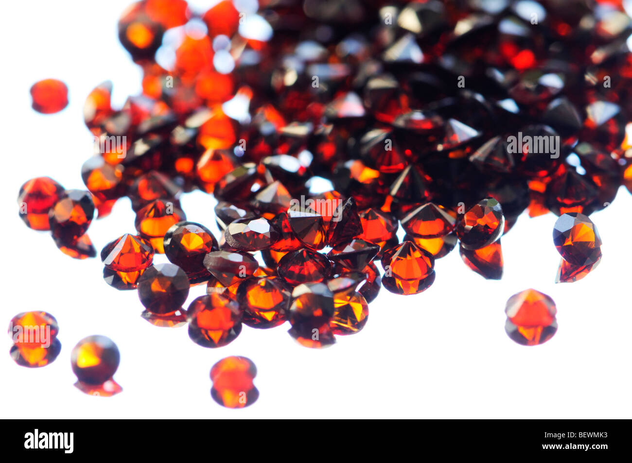 Small round-cut Garnet gemstones Stock Photo