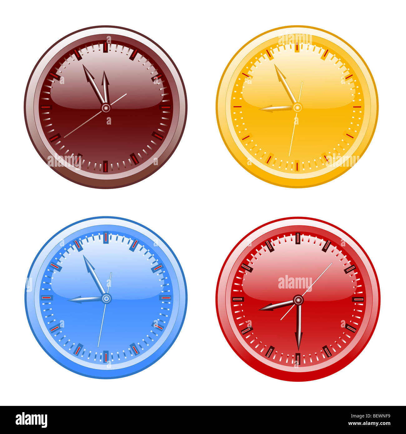 vector illustration of four different clocks on white background. Stock Photo