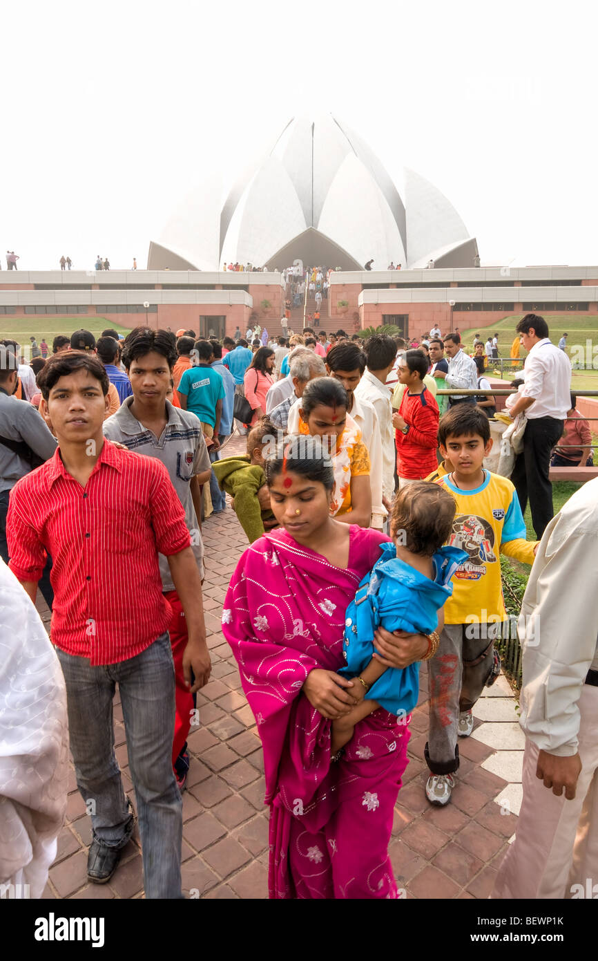 People at Bahai temple, the lotus temple of worship, New Delhi, india. Stock Photo