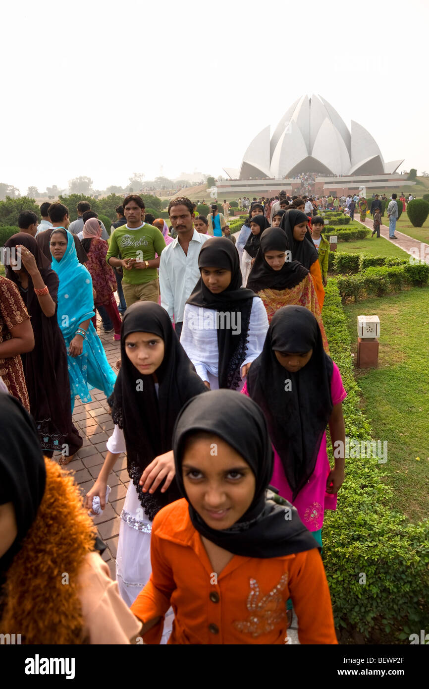 People at Bahai temple, the lotus temple of worship, New Delhi, india. Stock Photo