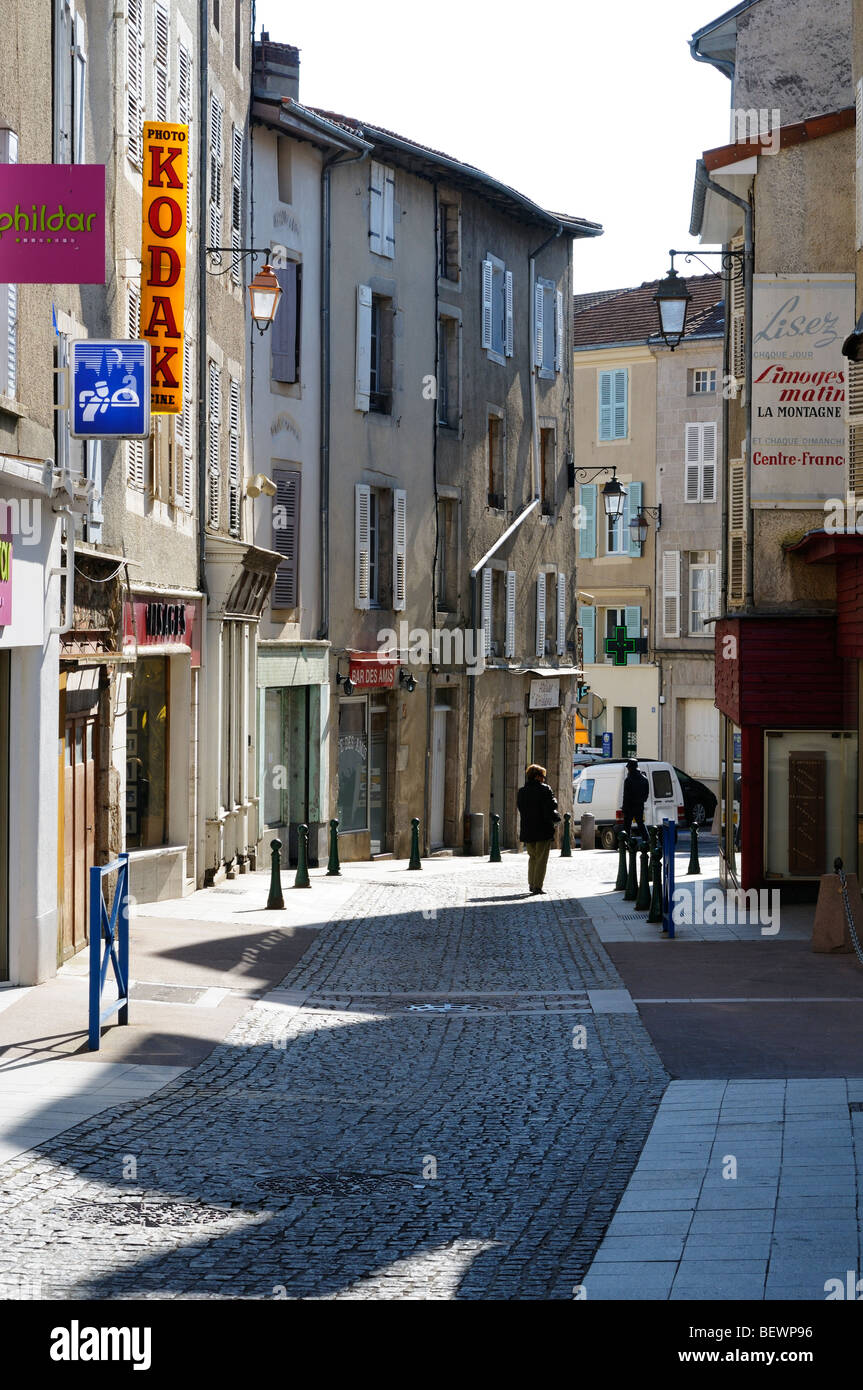 Stock photo of a very quiet French high street. The photo was shot in Bellac, France Stock Photo