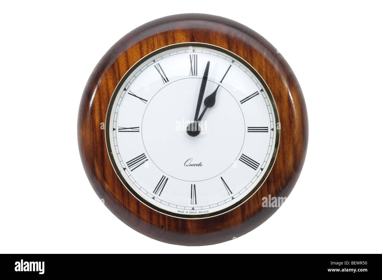 Round Mahogany Surround Clock Displaying Two Minutes Past One O Clock Stock Photo Alamy