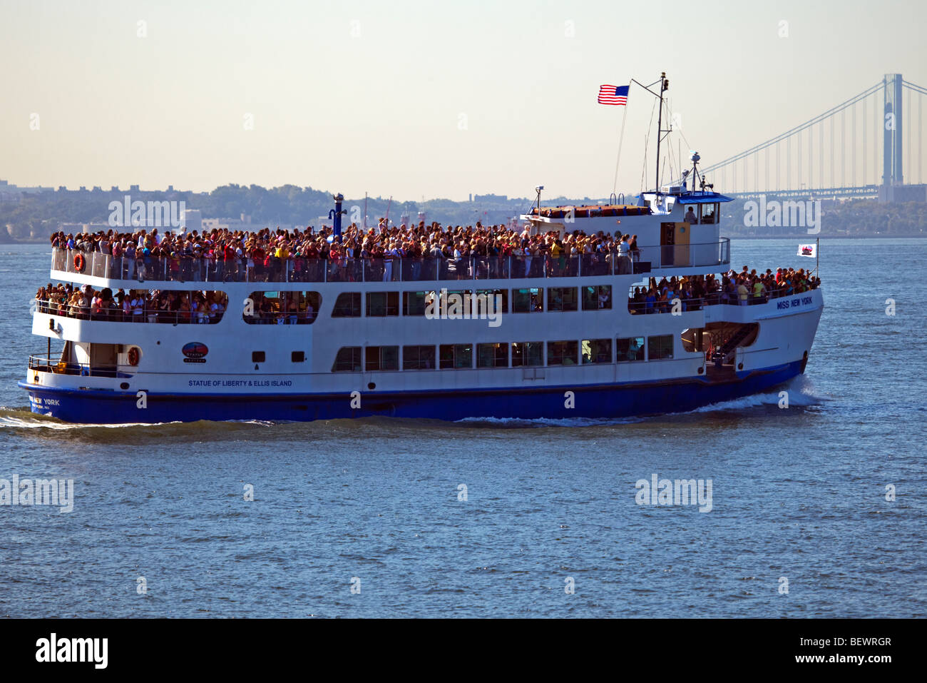 Overcrowded Boat in New York Stock Photo