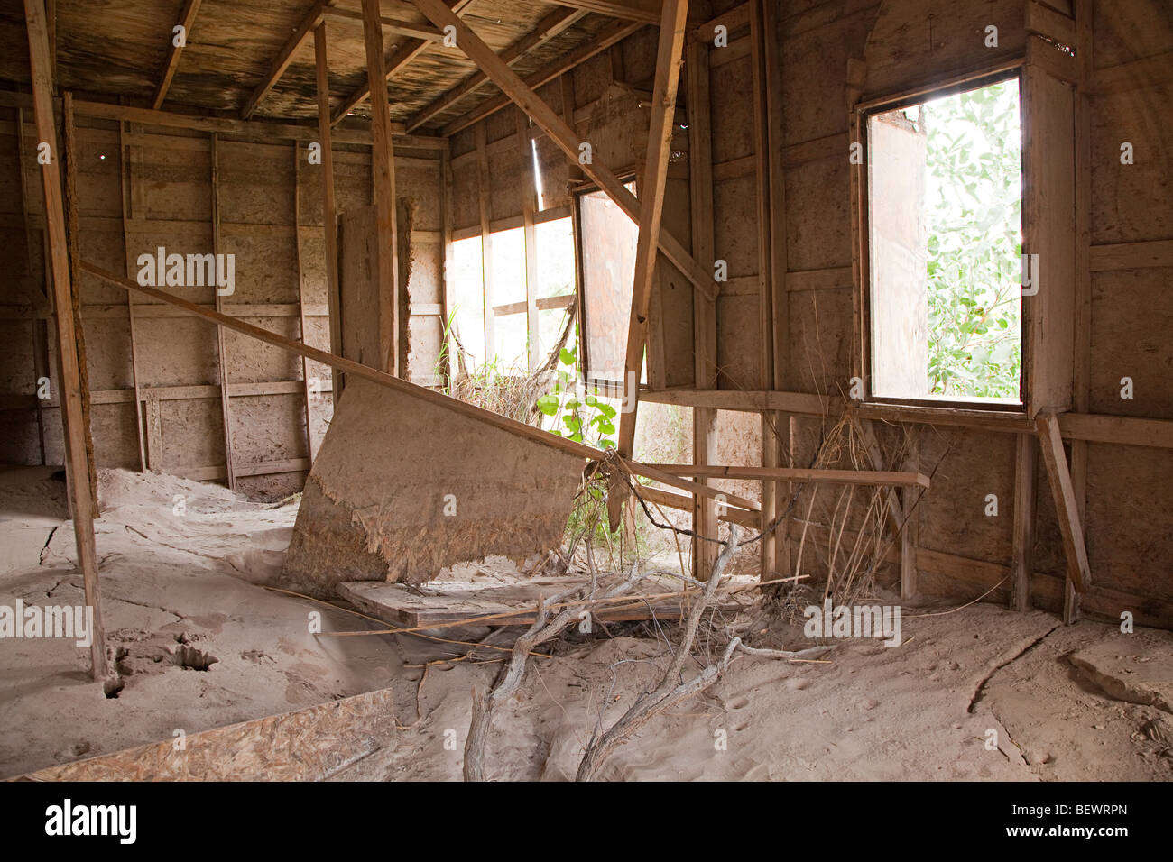 Inside the church in abandoned movie set on banks of the Rio Grande river Big Bend Ranch State Park Texas USA Stock Photo