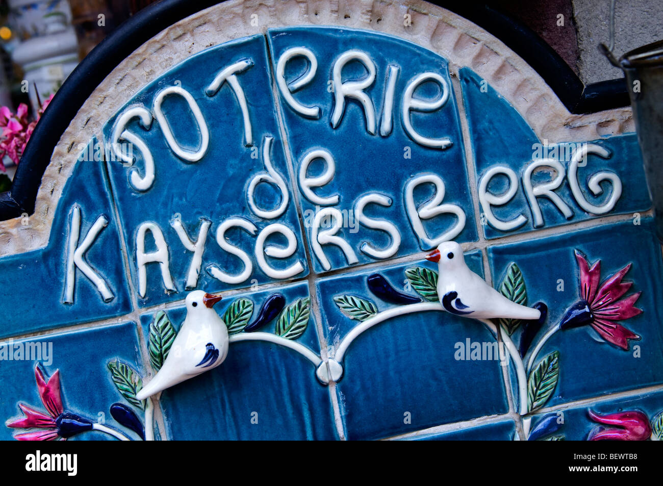 Poterie de Kaysersberg plaque outside renowned pottery shop in Kaysersberg Alsace France Stock Photo
