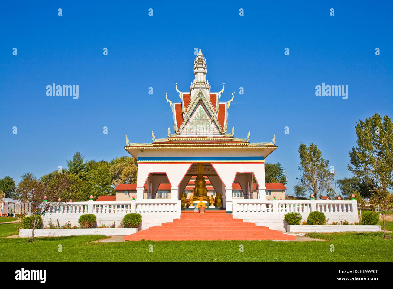 The Minnesota Cambodian Buddhist Society temple, Watt Munisotaram, along Highway 50 east of Farmington, Minnesota, USA Stock Photo