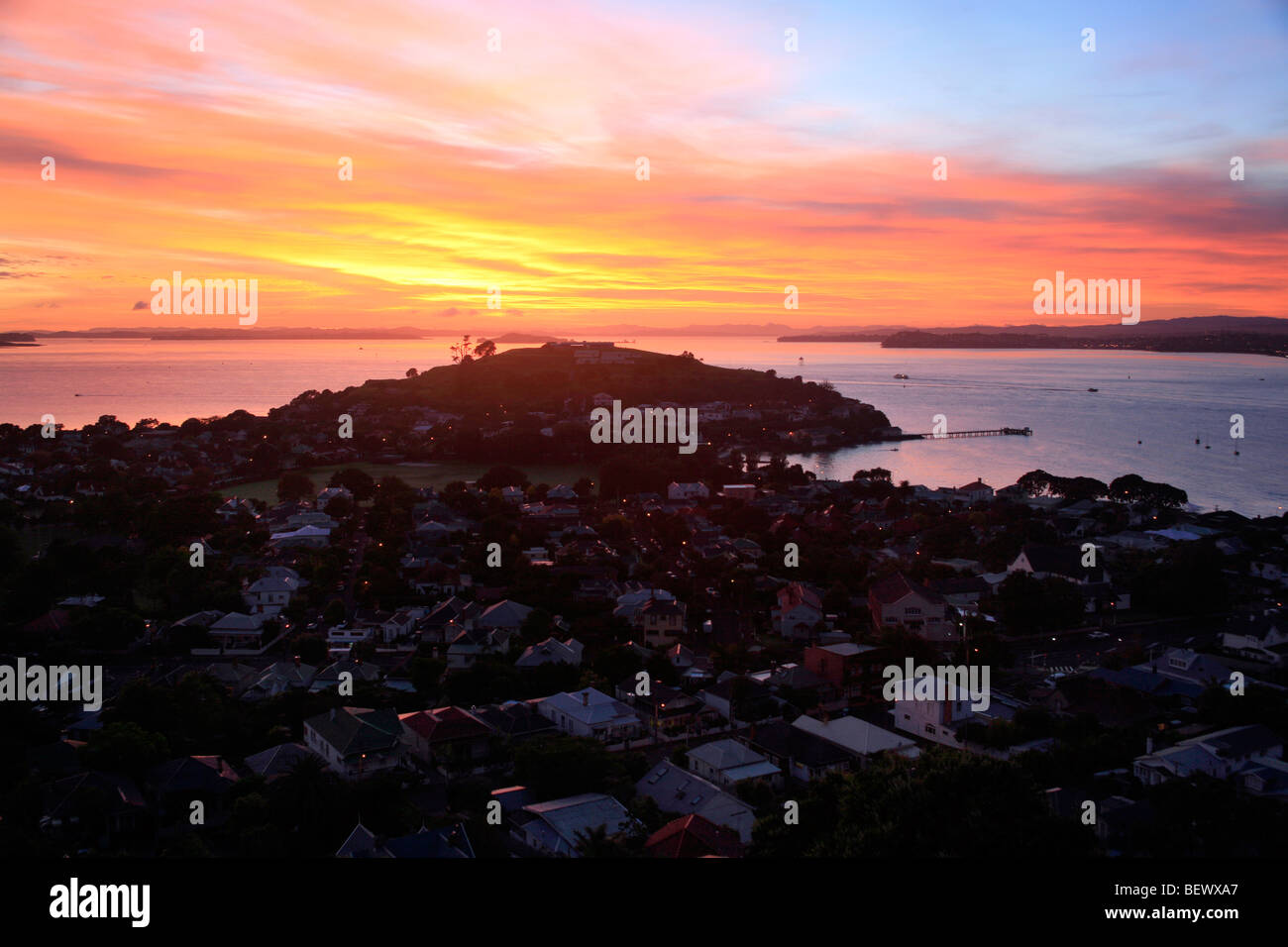 Sunrise over North Head, Devonport, Auckland, North Island, New Zealand Stock Photo