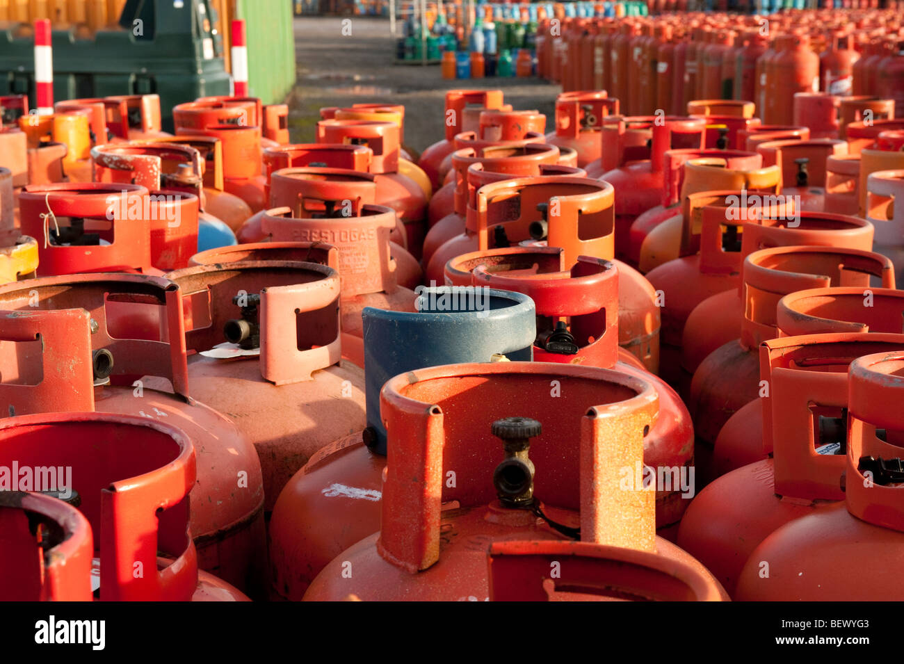 Propane Cylinders - hundreds of - bright orange Stock Photo