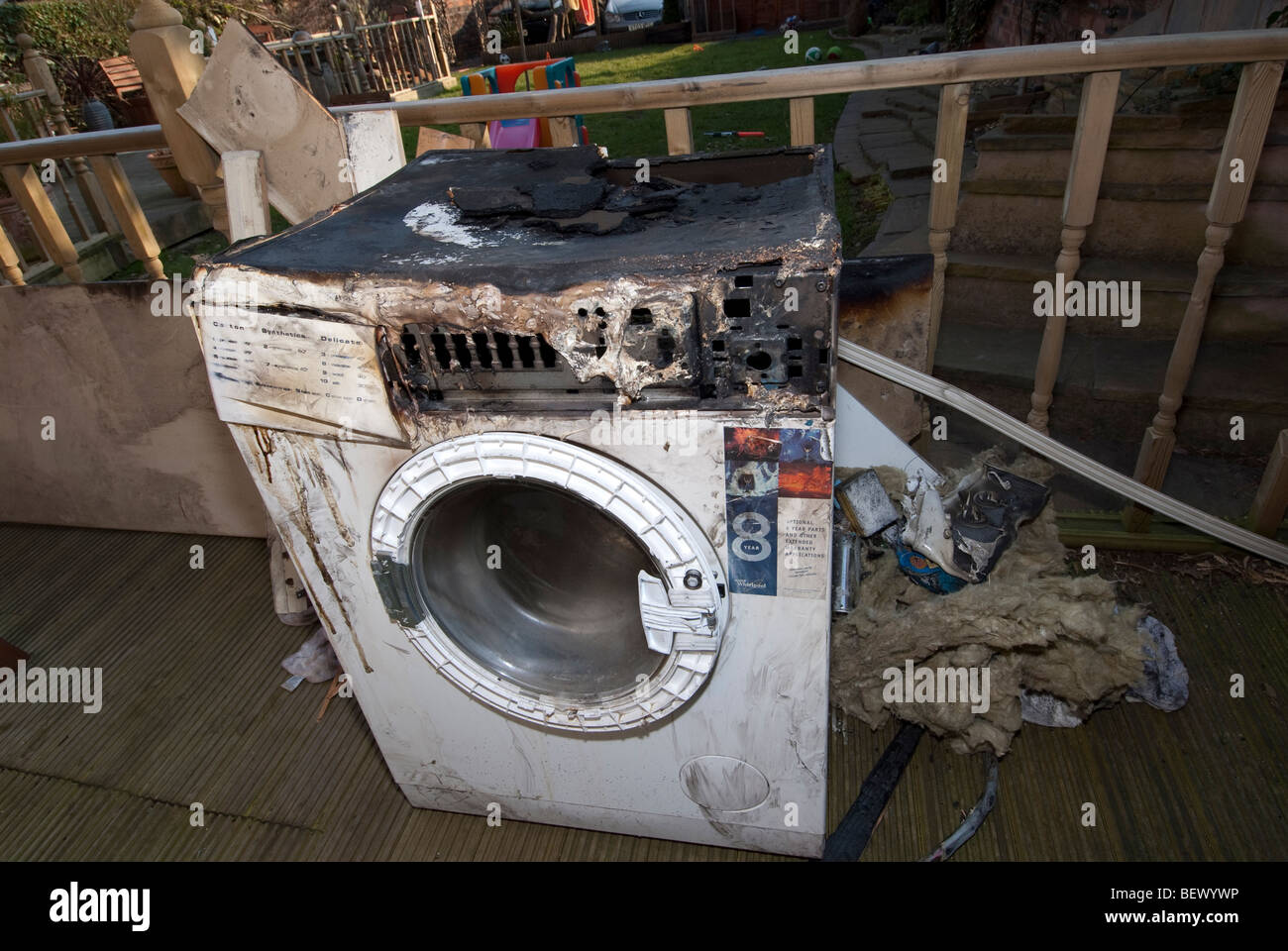 Domestic washing machine fire - accidental burnt out Stock Photo - Alamy