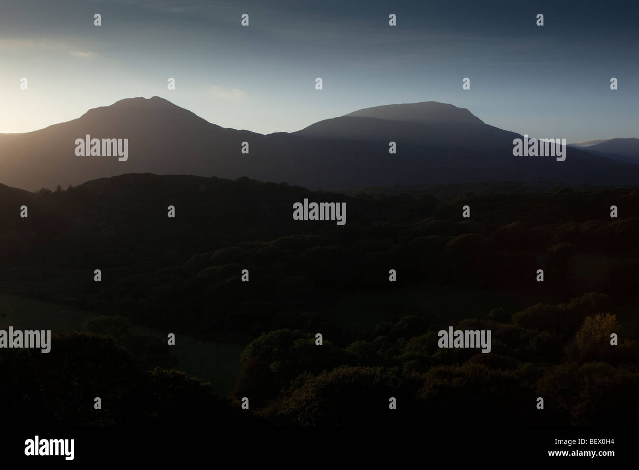 Snowdonia North Wales United Kingdom at Dusk showing mountains and sky in Abstract Stock Photo
