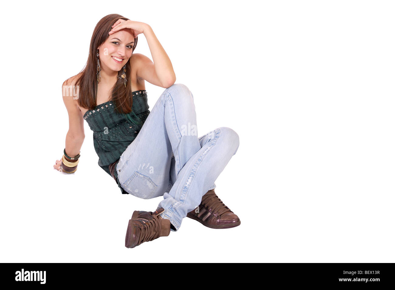 Beautiful Smiling Woman isolated on white background Stock Photo - Alamy
