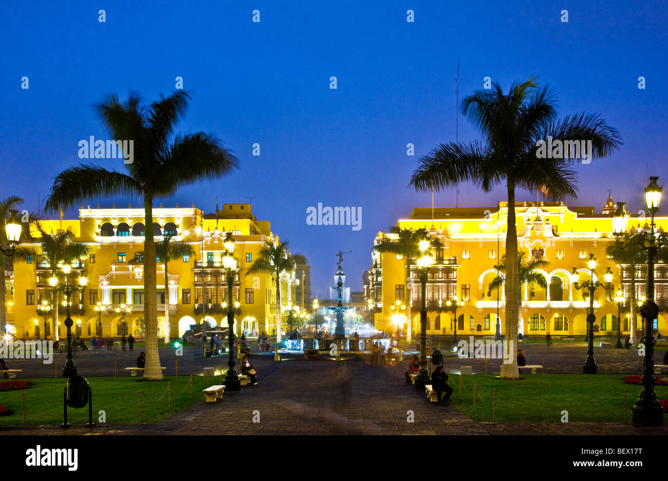 Union Club and City Hall in Plaza Mayor, formerly Plaza de Armas, in downtown Lima,capital of Peru Stock Photo