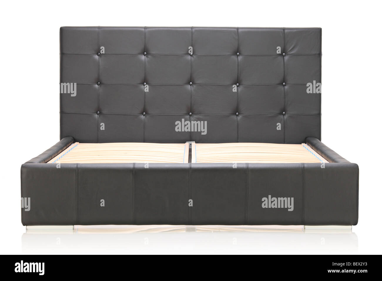 Black leather double bed isolated on white background Stock Photo Alamy