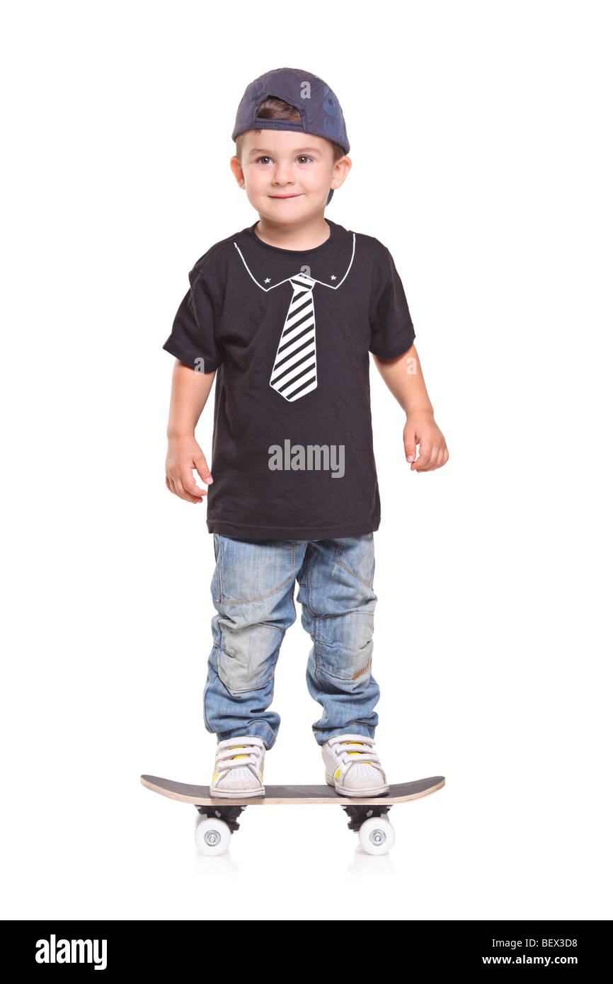 Little child on a skateboard isolated on white background Stock Photo ...