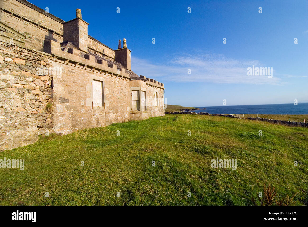 Brough Lodge House on the Shetland Island of Fetlar beside the sea