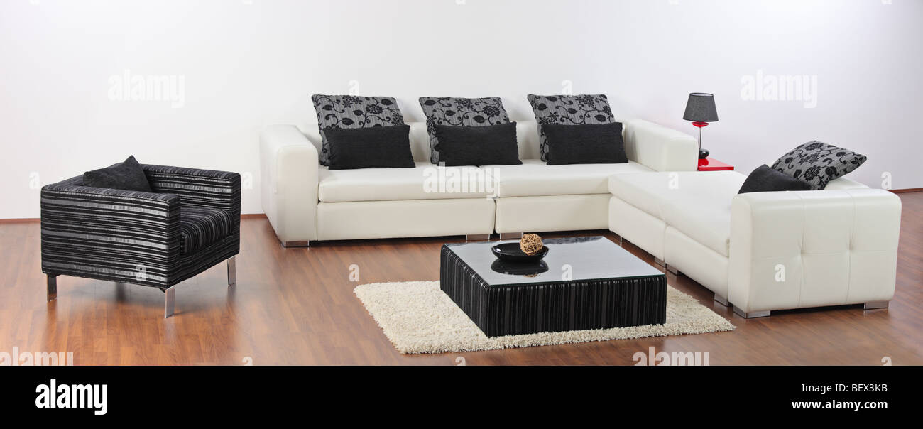 A modern minimalist living-room with white furniture Stock Photo