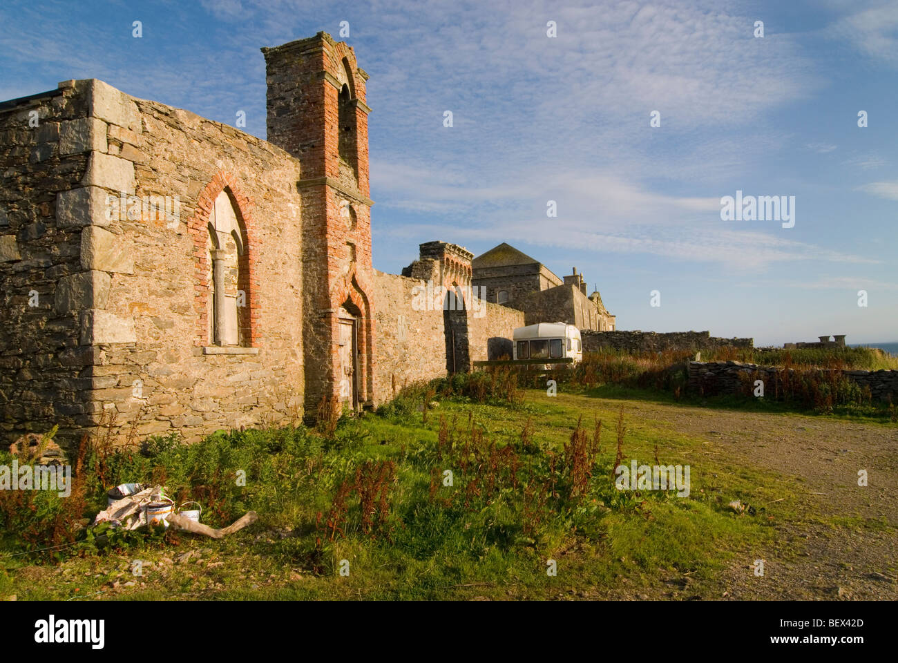 Landscape view of Brough Lodge House on the Isle of Fetlar in the