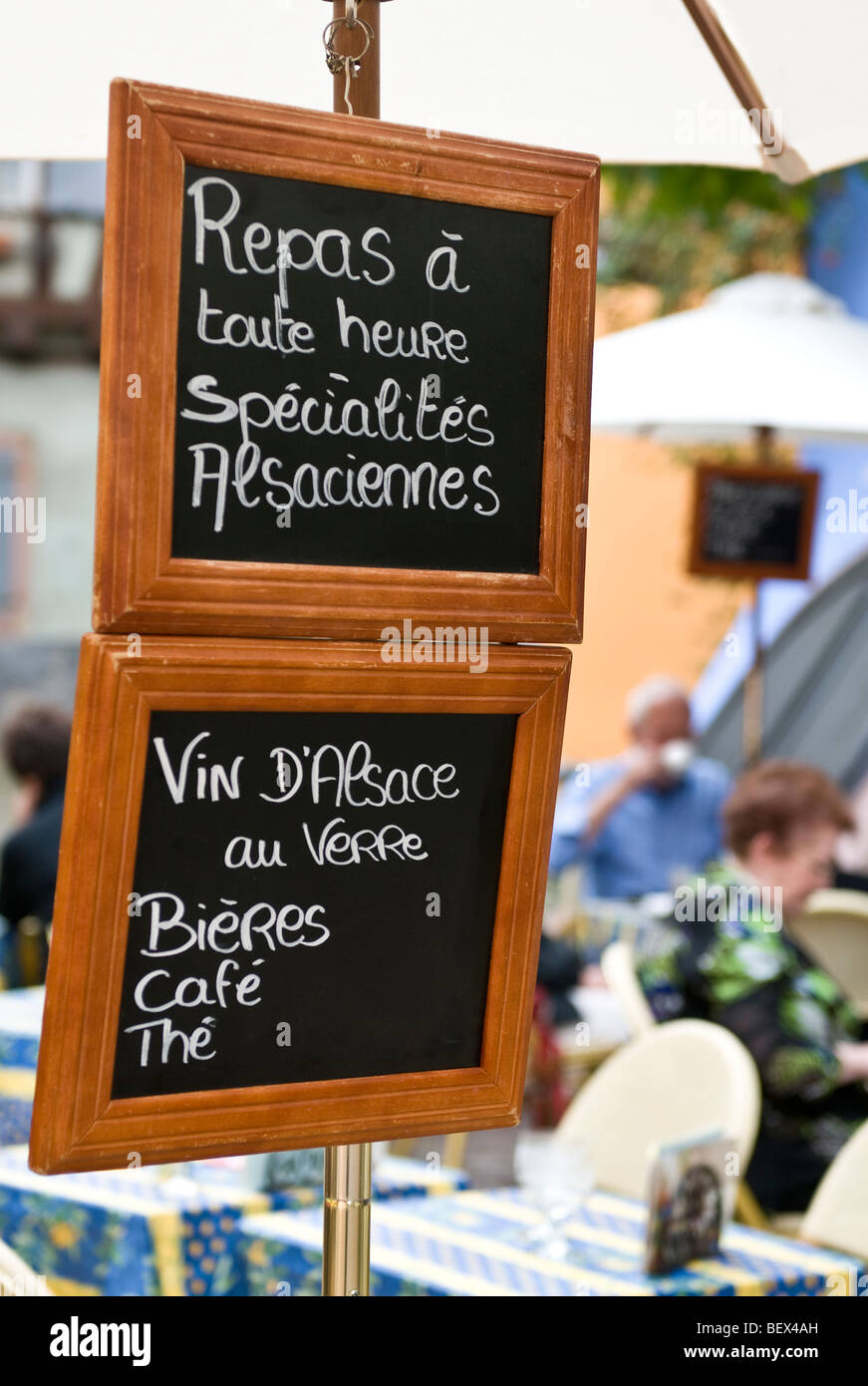 Cafe restaurant blackboard menu with Alsaciennes specialites Alsace ...