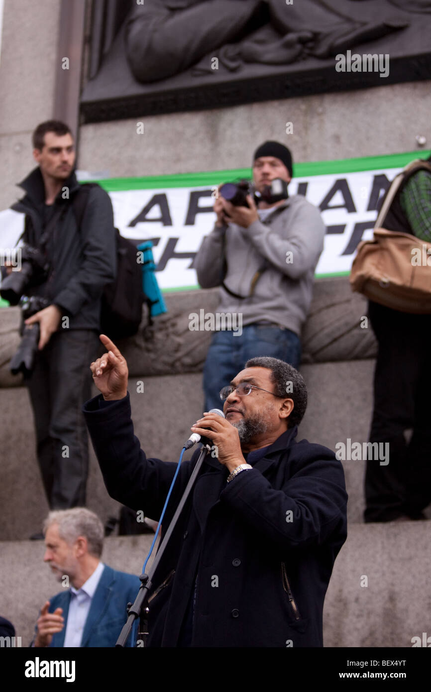 Speaker at antiwar demonstration, Trafalgar Square, London Stock Photo