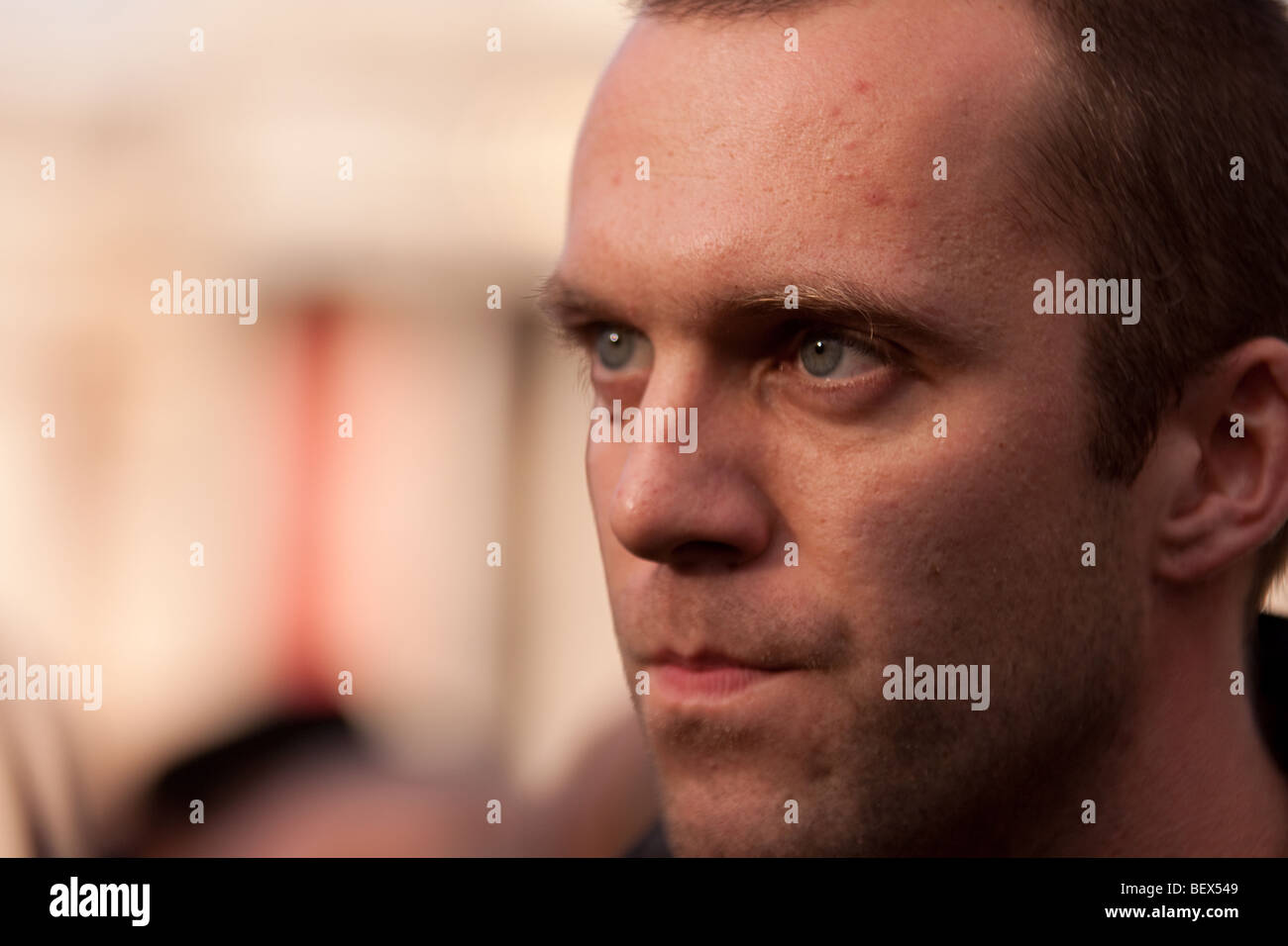 Lance Corporal Joe Glenton at anti-war demonstration Stock Photo