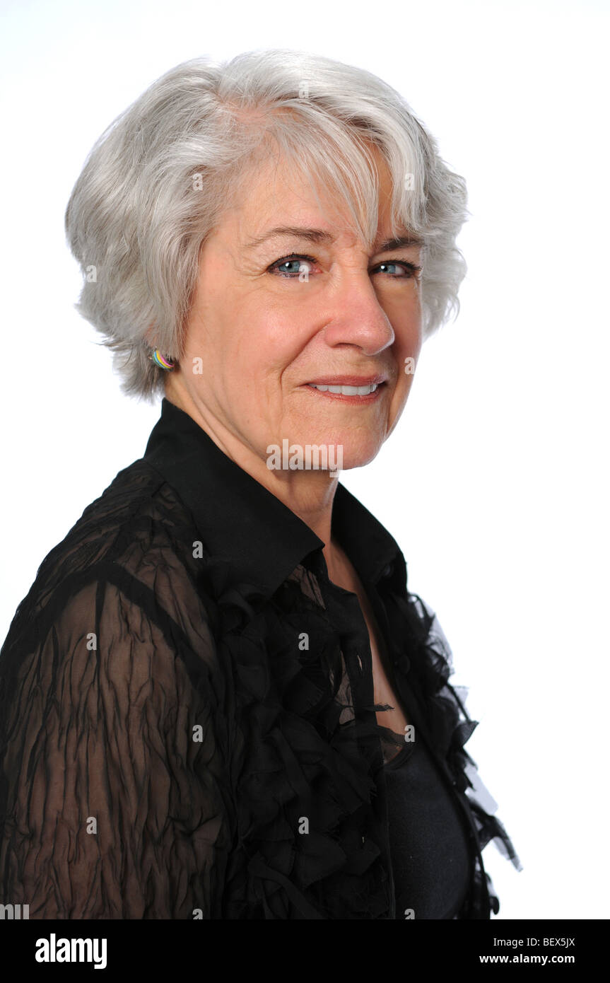 Portrait of attractive senior citizen woman smiling Stock Photo