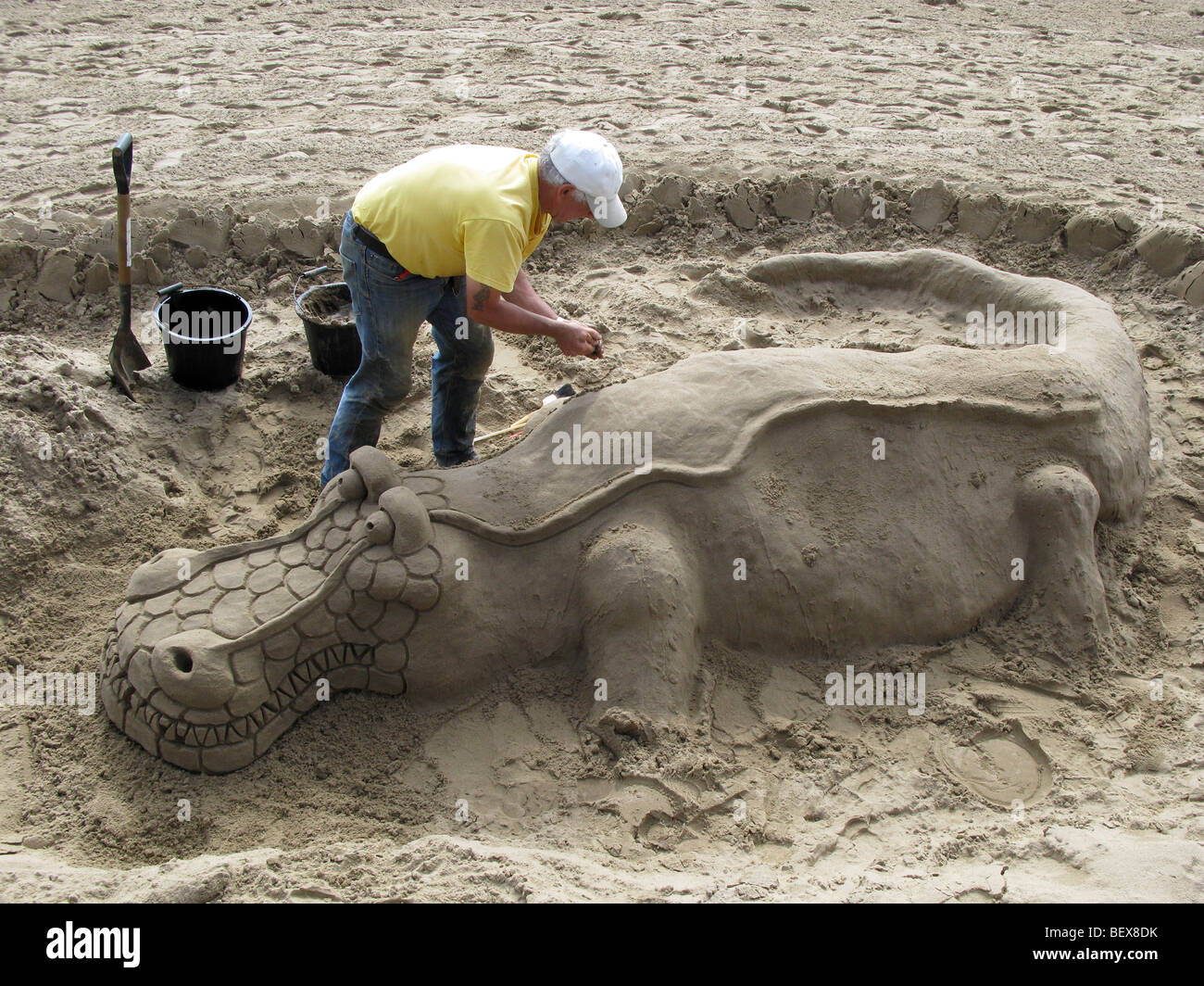 Sand Sculpture in progress, Scarborough Stock Photo