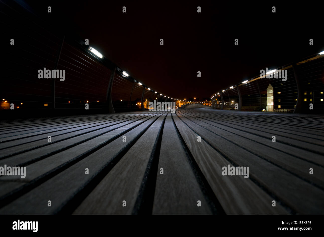 A photo showing the floor of the Castleford footbridge at night Stock Photo