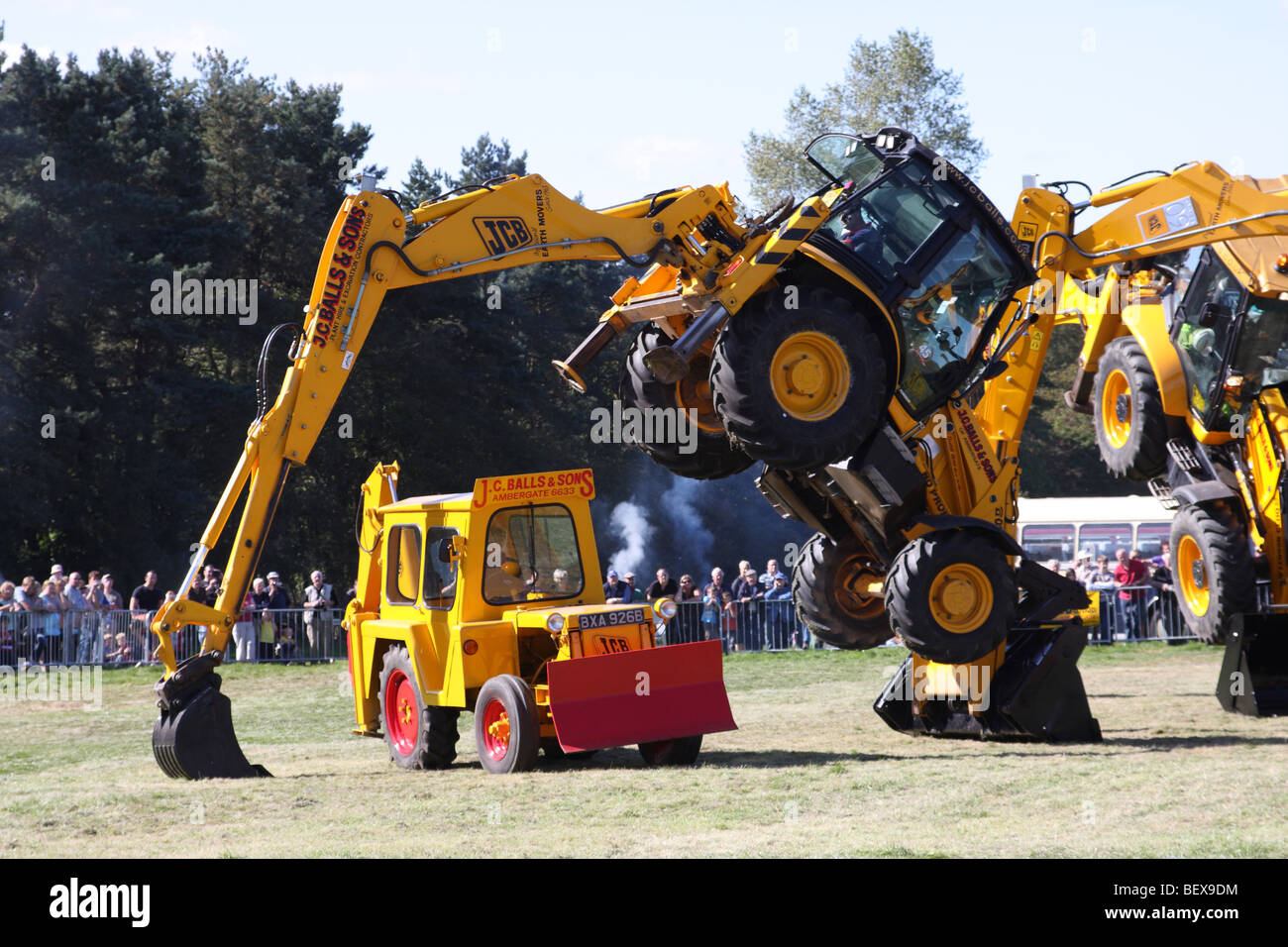 J C Balls, JCB Display Team at the Cromford Steam Rally, Derbyshire, England, U.K. Stock Photo