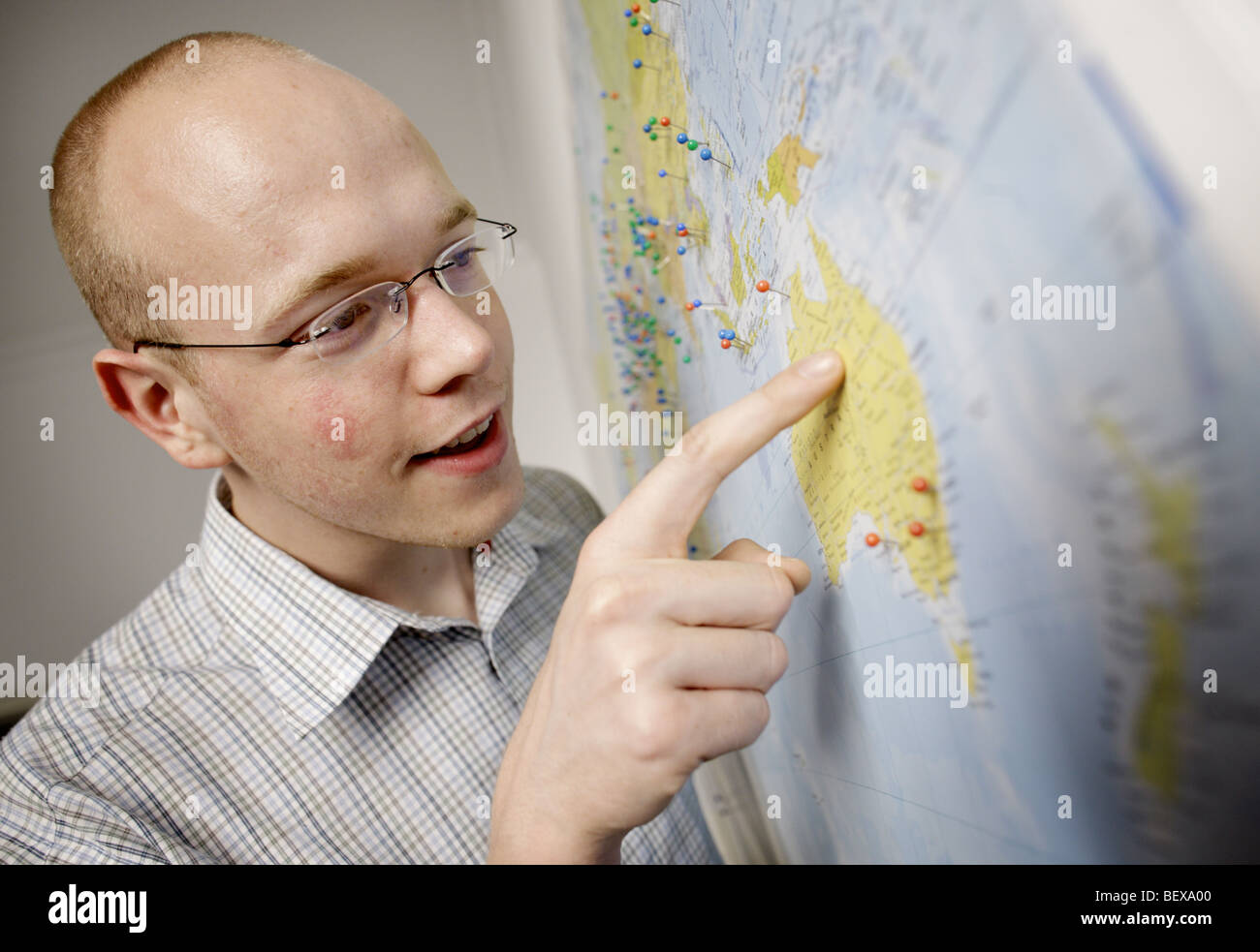 Young man wants to go to Australia. Stock Photo