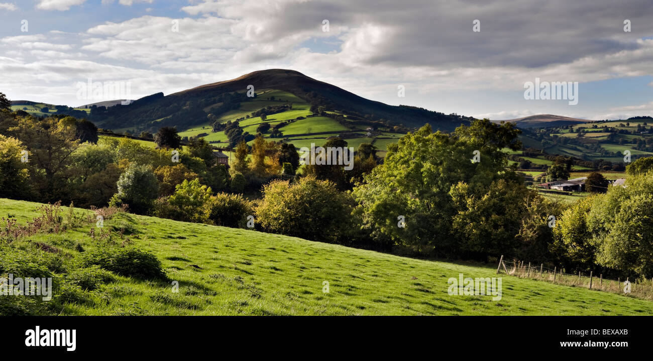 Panoramic picture over the Usk valley taken from Llangynidr moors on the B4560 Brecon Beacons national Park, Mid Wales Stock Photo