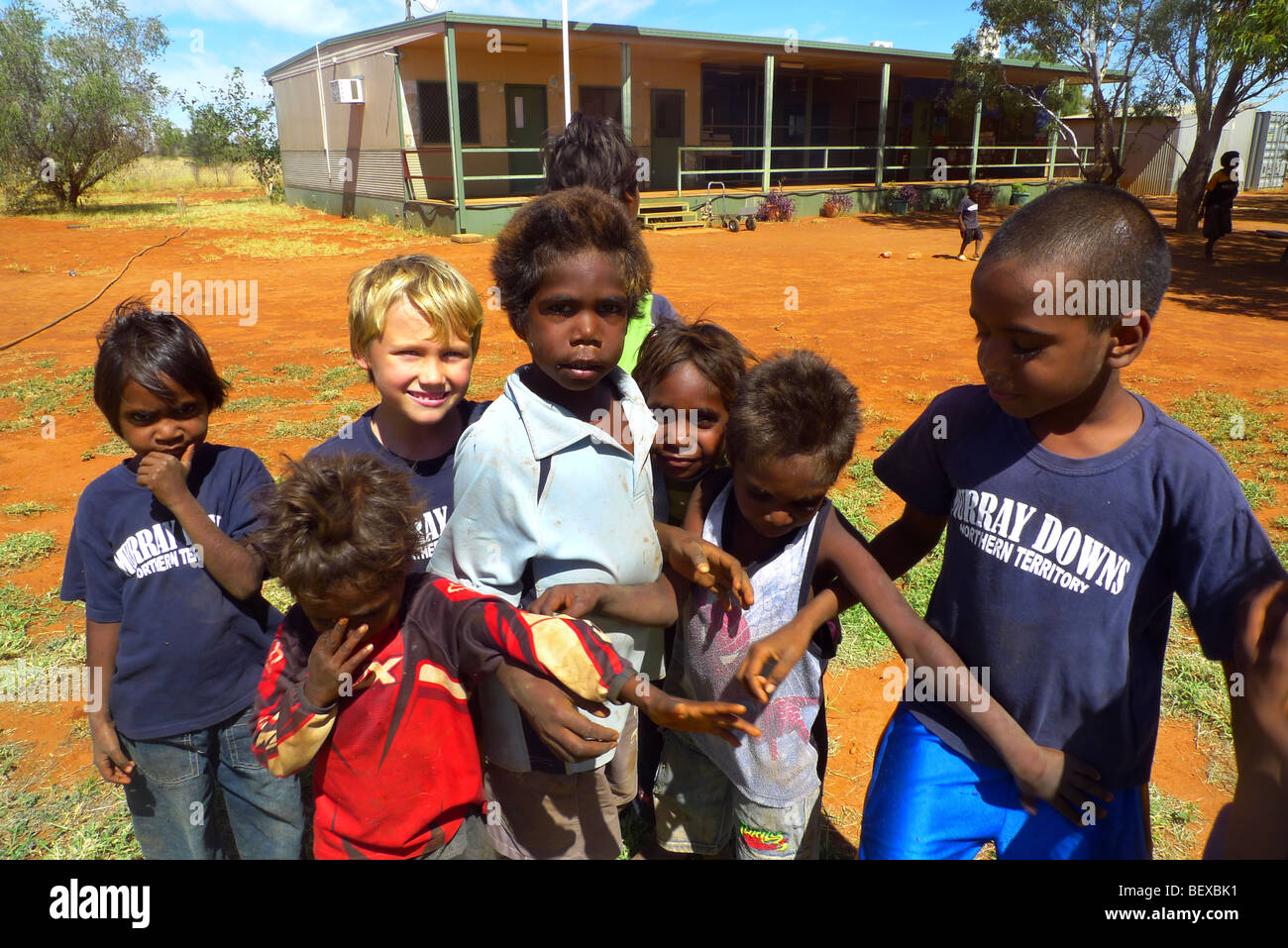 Aboriginal children in the Australian outback, Murray Downs, Northern Territory, Australia. Stock Photo