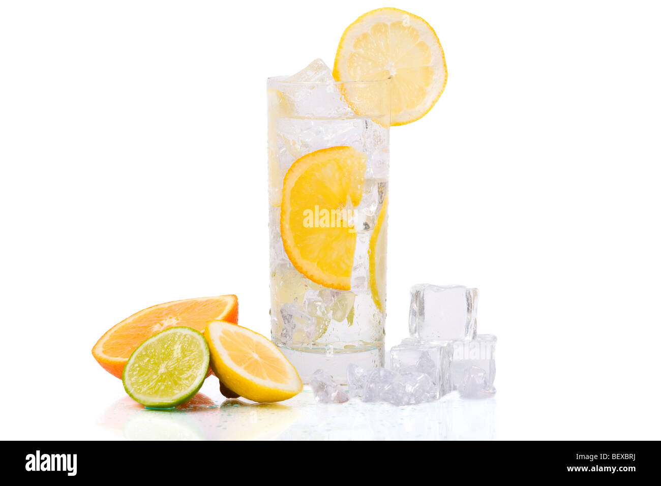Refreshing Ice Drink. Glass of refreshing ice water with citrus fruits ...
