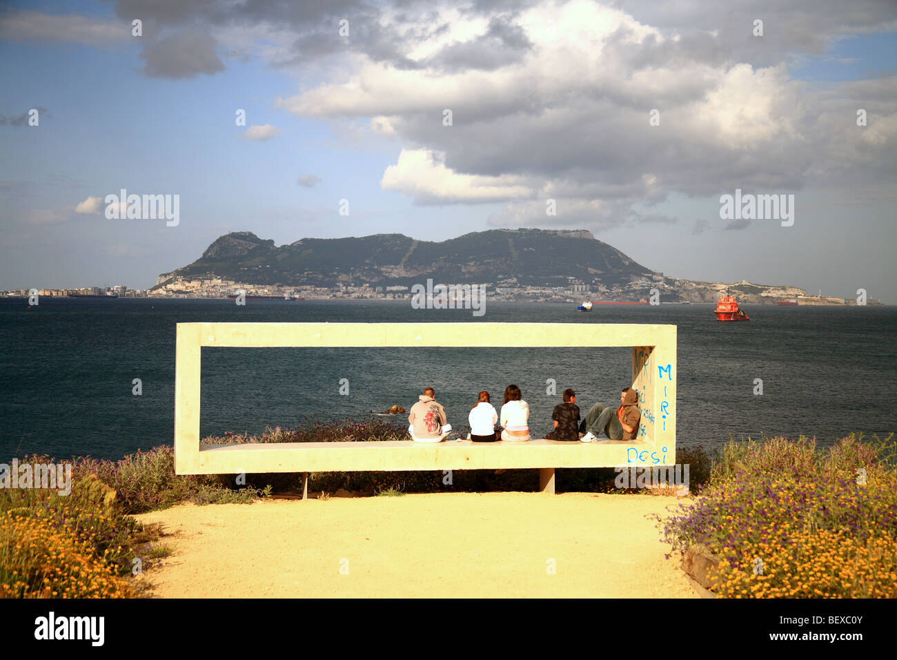 Gibraltar rock view from Centenario Park in Algeciras, Spain Stock Photo