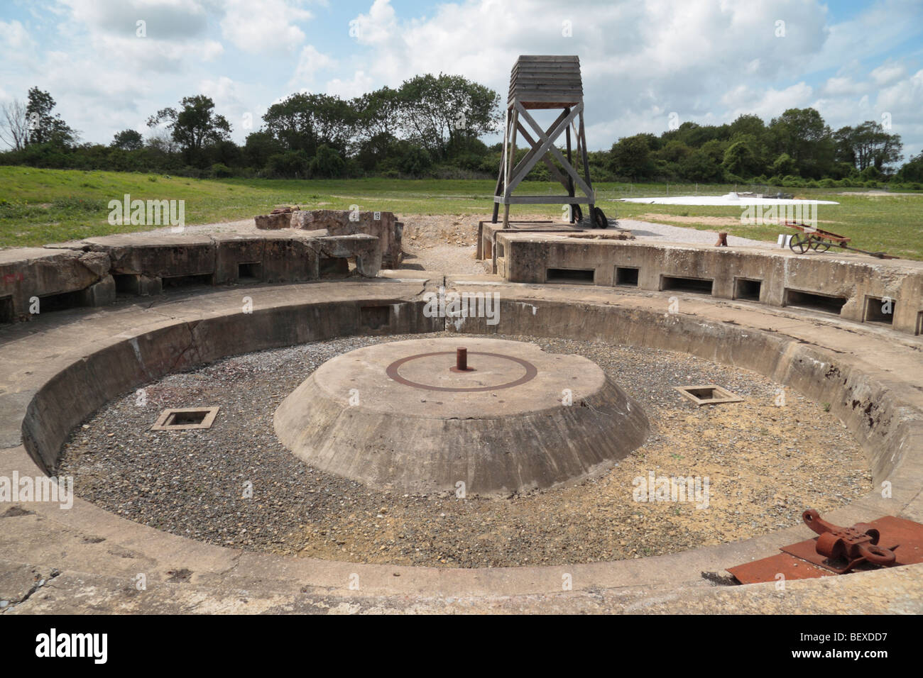 An open artillery position at the Saint-Marcouf Battery, Crisbecq, Normandy, France. July 2009 Stock Photo
