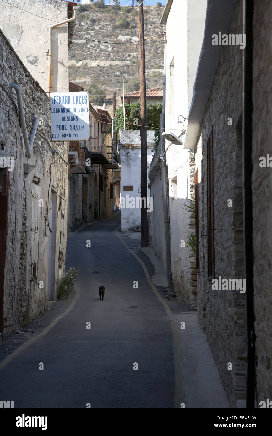 traditional stone houses and steep narrow street in pano lefkara republic of cyprus europe Stock